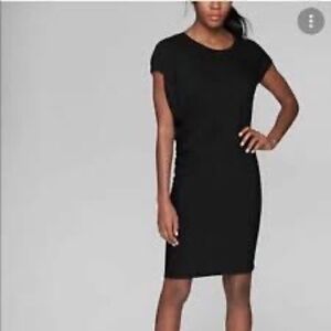 Athleta Dress Women Medium Black Draped Asymmetrical Crewneck‎ Athleisure Modal